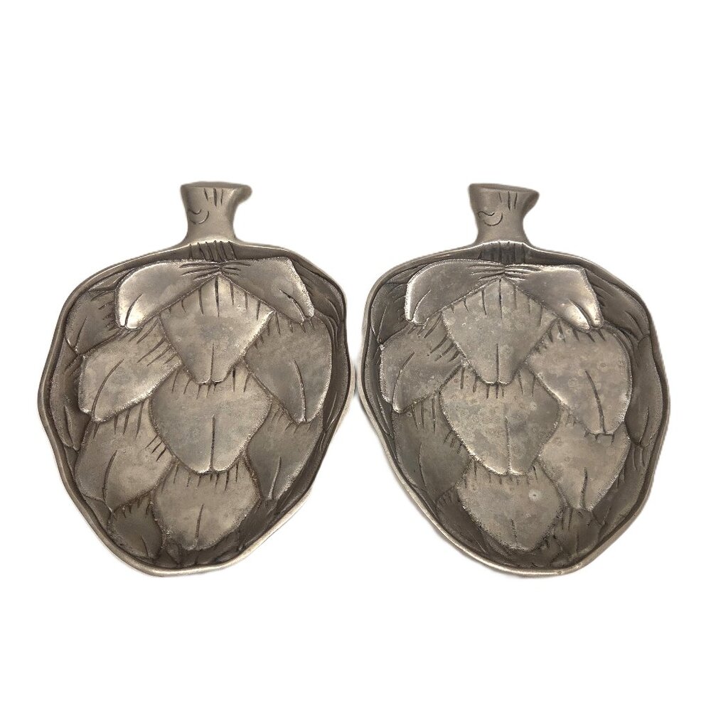 Metal Artichoke Serving Dish Bowl Silver Tone Lot Set of 2 10.25" x 7" India